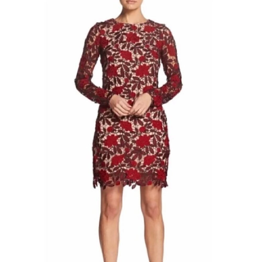 Dress the population Jessica Womens dress size S red floral crocheted cocktail